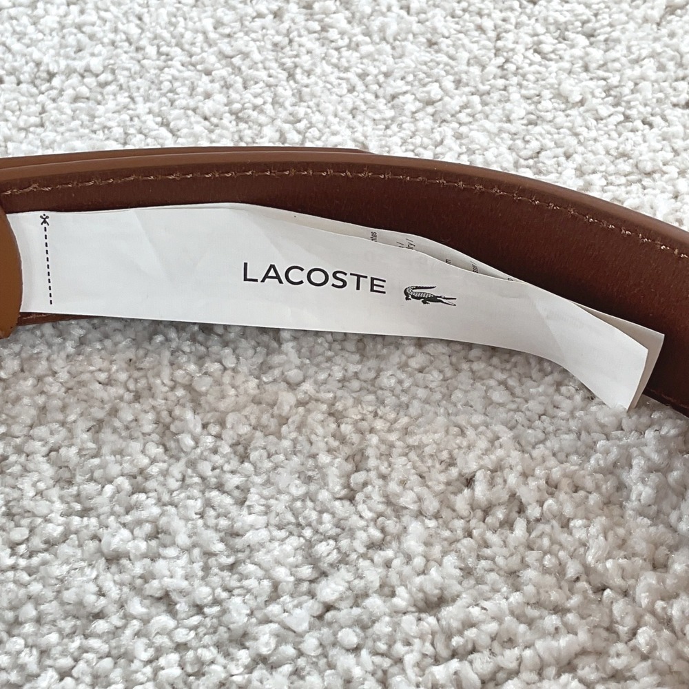 Lacoste Mens RC3011 Tan Brown Genuine Leather Belt Size 30 Crocodile Logo NEW - Picture 4 of 6